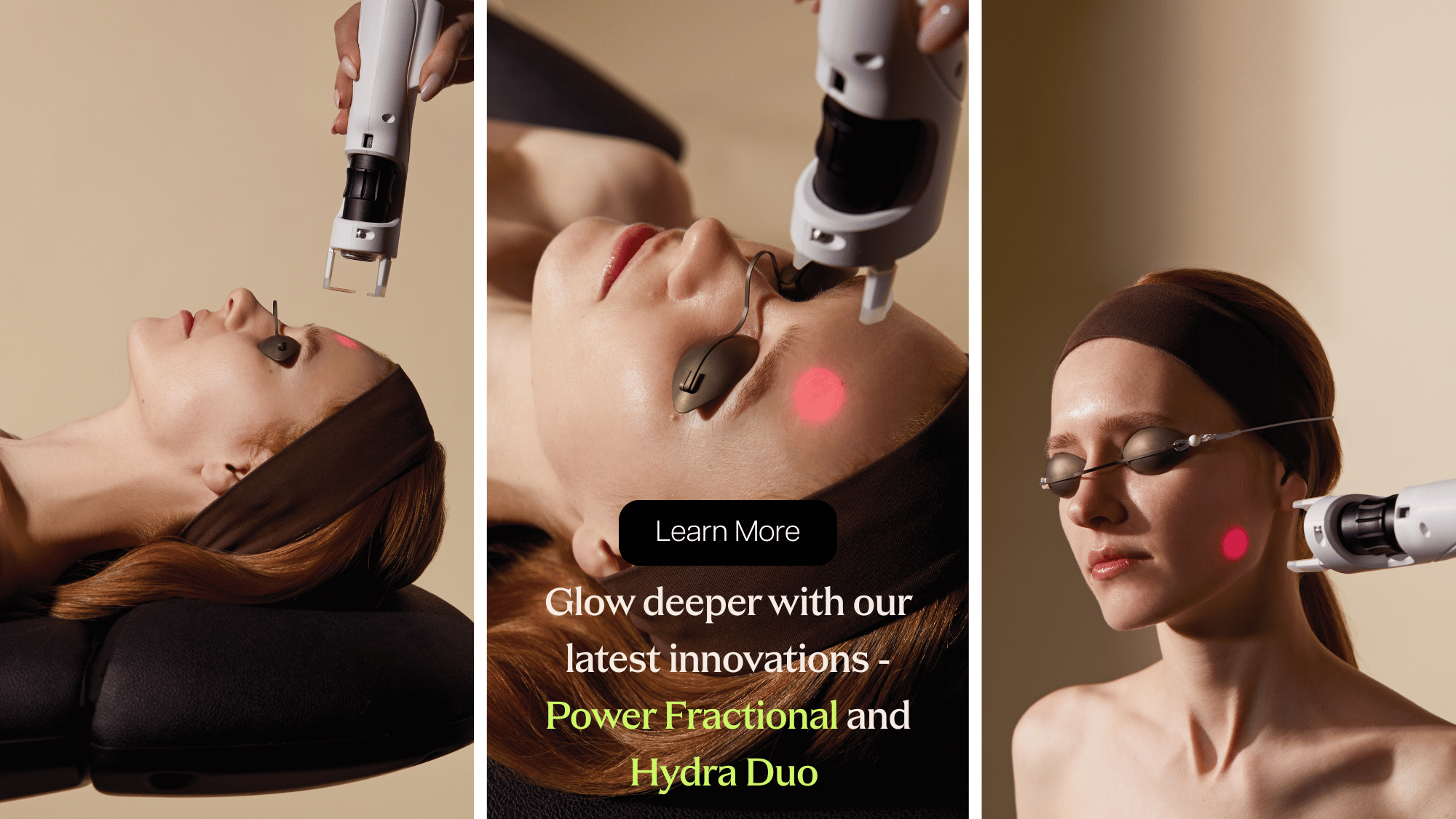 Women receiving Power Fractional and Hydra Duo laser facial treatments at Skin Laundry UAE.